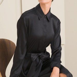 Chico's Black Label Black Satin Dress Button Up Tie Waist XL